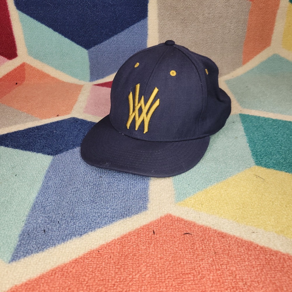 Nike 643 Fitted Baseball Hat Navy Blue Yellow Embroidered W Logo Size 8 64cm